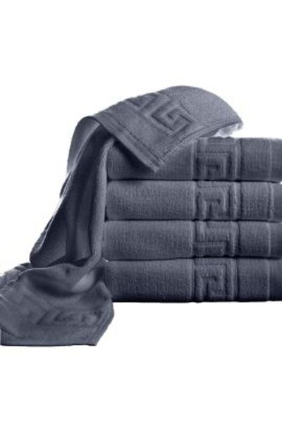 Ralex Pack of 5 Bath Face Towels 50 x 90 cm 100% Cotton, Greek Border 500 g/m², Dark Gray