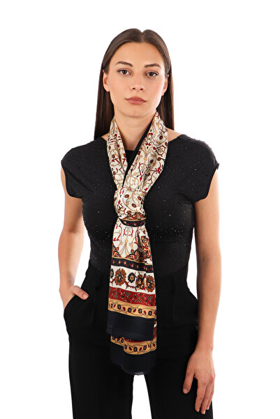 Bursa İpek Beige Ivy Pattern Narrow Silk Scarf