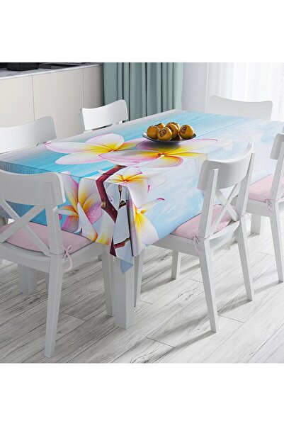 Realhomes Sea View Yellow White Plumeria Pattern Stain Resistant Runner and Tablecloth Digital Printed