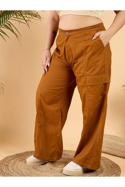 CURVY STREET By Styli Plus Size Mid Rise Wide Leg Cotton Trousers