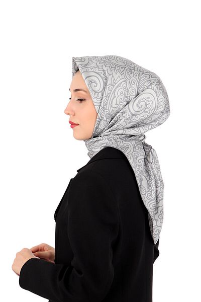 Bursa İpek Silver Art Pattern Twill Silk Scarf