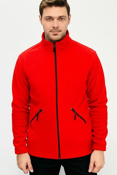 NO 601 Men's Red Fleece Fabric Stand Collar Pockets Zipper Jacket