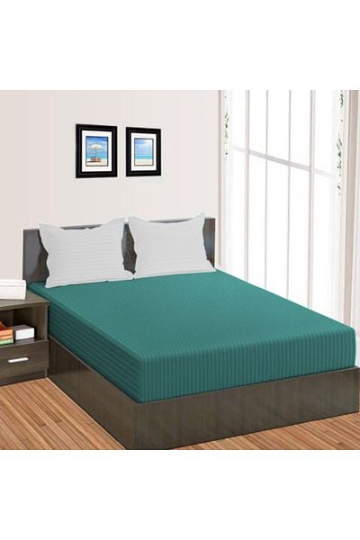 HomePuls Fitted Bed Sheet Damask Polycotton Stripe 1 cm, 150 x 250 cm, Turquoise