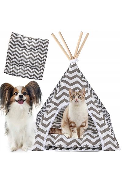SERSIMO Indoor tent for puppies, cats and rabbits, gray with white, 50x40x60cm
