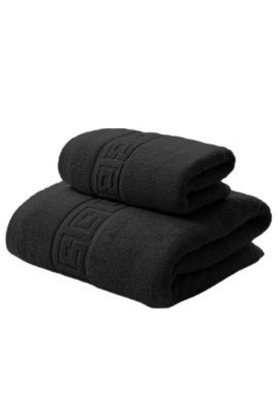 Ralex Set 2 prosoape de baie: corp 70 x 140 cm și față 50 x 90 cm, 100% bumbac, bordură grecească, negru