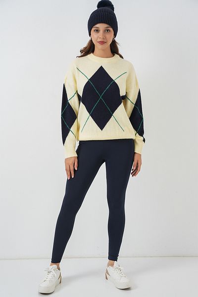 Bigdart 15895 Diamond Patterned Oversize Sweater - B.Yellow