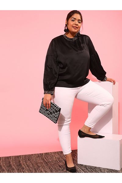 CURVY STREET By Styli Plus Black Sequined Regular Top