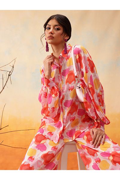 INDO STREET By Styli Orange Floral Print Shirt and Trousers Co-Ords