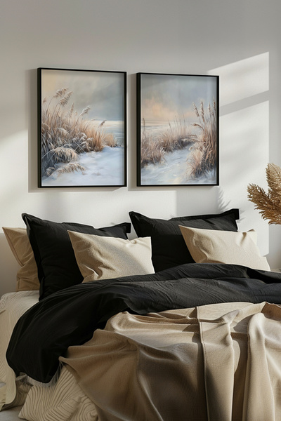 STARYUNA Pictură cu efect de pictură în ulei cu vedere la mare de iarnă, set ...