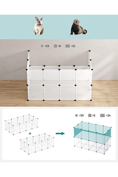 SONGMICS Cușcă modulară pentru rozătoare, din plastic, 143 x 73 x 46 cm, albă