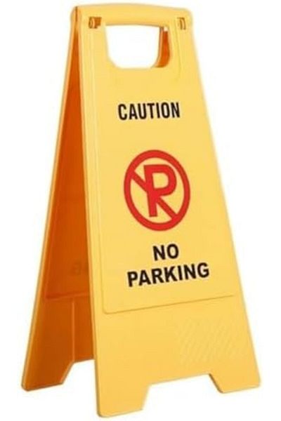 Generic Caution No Parking Sign, A-Frame Floor Stand, Yellow Plastic, Double-Sided