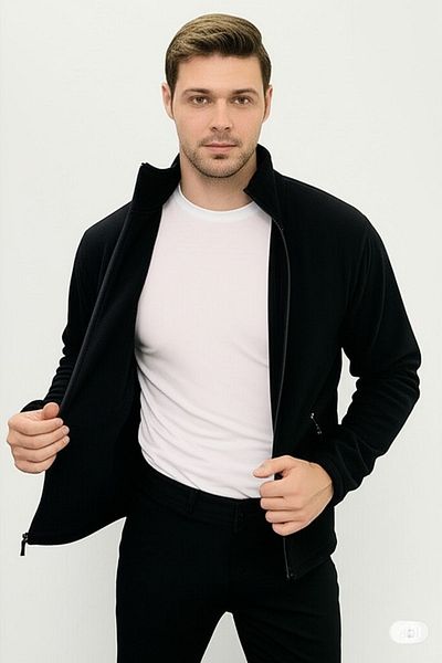 NO 601 Men's Black Fleece Fabric Stand Collar Pockets Zipper Jacket