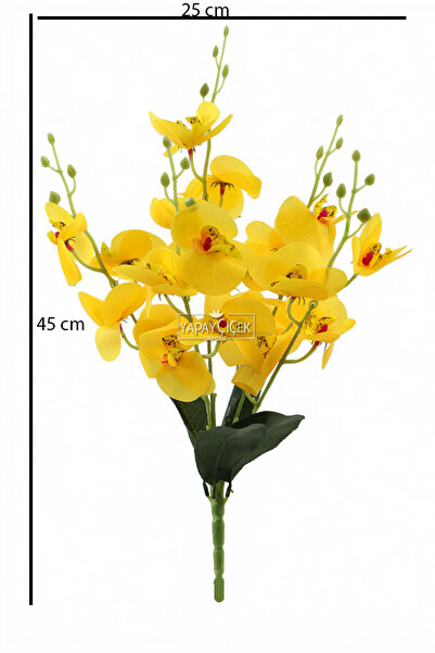 Yapay Çiçek Deposu Yapay 5 Dallı Islak Dokulu Orkide Demeti 45 cm Sarı