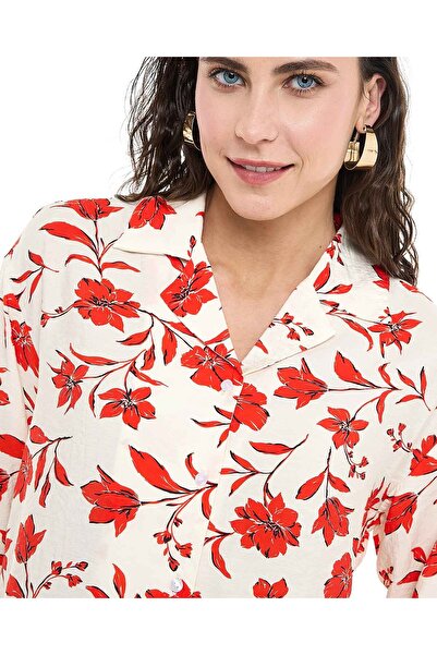 R&B Floral Printed Shirt with Revere Collar and 3/4 Sleeves