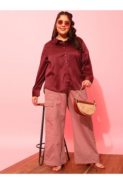 CURVY STREET By Styli Plus Pink Cotton Cargo Trousers