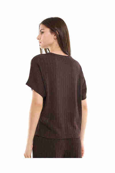 R&B Openwork Top with Crew Neck and Short Sleeves