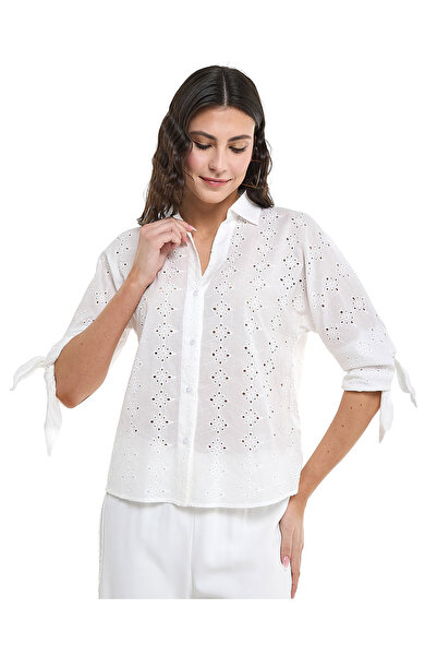 R&B قميص شيفلي بياقة كلاسيكية وأكمام ثلاثة أرباع