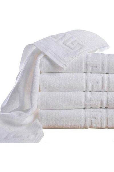 Ralex Set of 5 Face Towels 50 x 90 cm 100% Cotton Greek Border 550 g/m², White
