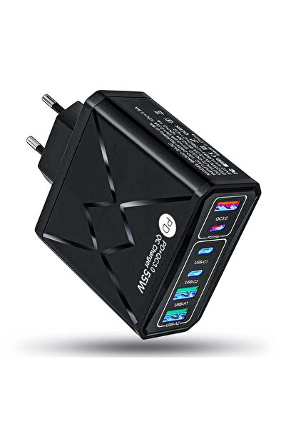 Timebox Încărcător de rețea cu 6 porturi, 55W, încărcare rapidă, 3 porturi Ty...