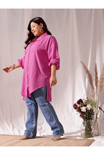 CURVY STREET By Styli Plus Size Spread Collar Oversized Shirt