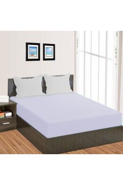 HomePuls Bed Sheet with Elastic Damask Polycotton Stripe 1 cm, 190 x 250 cm for Mattress 140 x 200 cm, White