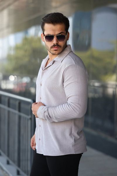 JANES Men's velvet texture long sleeve shirt