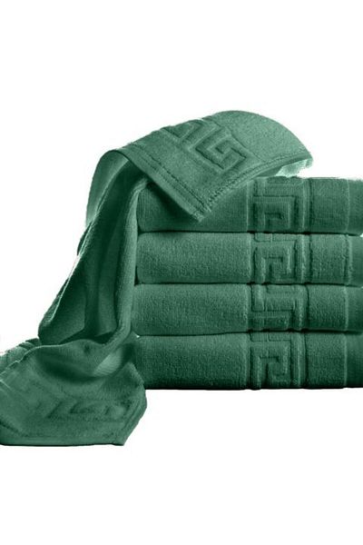 Ralex Pack of 5 Face Towels 50 x 90 cm, 100% Cotton, Greek Border, 500 gsm, Green