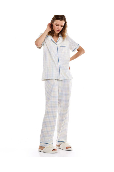 R&B طقم بيجامة نسائي منقوش باللون العاجي