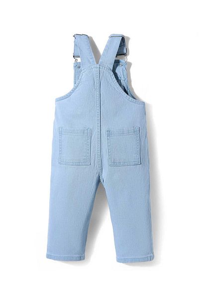 Bonfino Woven Full Length Balloon Fit Washed Denim Dungaree - Light Blue