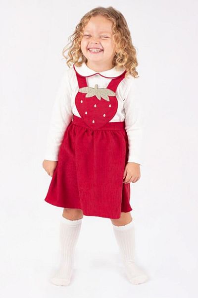 Minigimin Cicileri Strawberry Pattern Salopet 2-Piece Girl's Set - Red