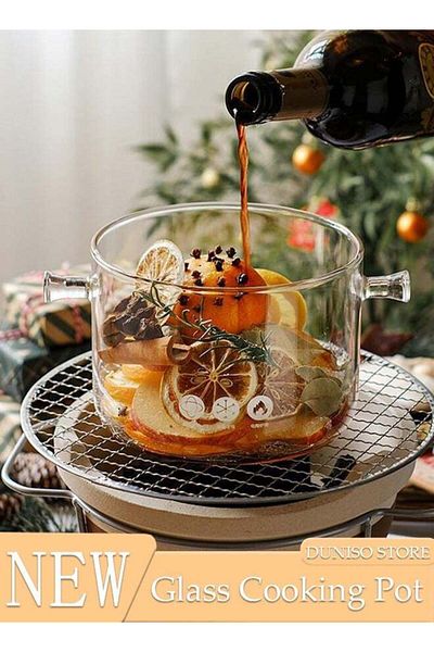 fun zone DUNISO Glass Cooking Pot Saucepan with Cover, 1500ml Heat-resistant Glass Stovetop Pot and Pan with