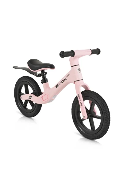 byox Next Step Pink 12 inch children's balance bike, with foldable side stepper, for