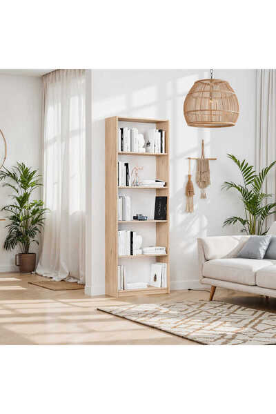 Adore Mobilya Modern 5 Raflı Kitaplık - Florida Meşe 64x182x26 cm