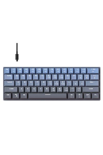 Timebox 61-Key Mechanical Keyboard, PBT Keycaps, RGB, Ergonomic, Detachable USB-C Cable, Compact, Blue