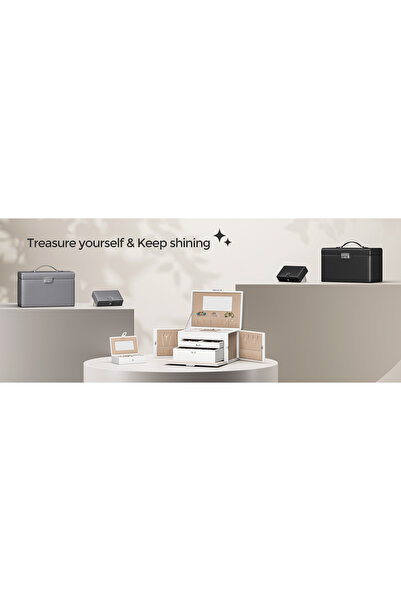 SONGMICS 3-Tier Jewelry Box, 2 Drawers, Handle, Key Lock, 18x26x17cm, White