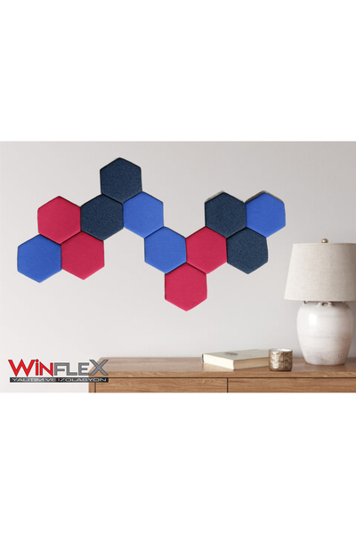 WİNFLEX 12 ADET ALTIGEN AKUSTİK KUMAŞ KAPLI PANEL - (17x20CM)