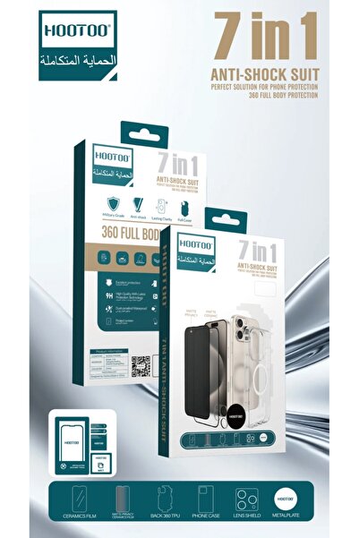 HooToo بكج حماية 7 في 1 لآيفون 15برو ماكس – حماية شاشة خصوصية وHD + كفر شفاف + عدسات وكامل الإكسسوارات