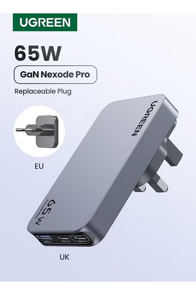 Ugreen Nexode Pro 65W Charger Type C 2C1A Wall Adapter With Replaceable Plug(UK+EU Plug) Slim Design