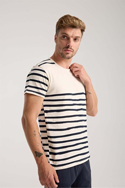 modaserdem Mdsrdm Men's Cream Crew Neck Short Sleeve Shorts Pajamas Set