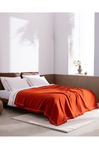 Madame Coco Caline Double 100% Cotton Pique Duvet Cover Set - White/Tile