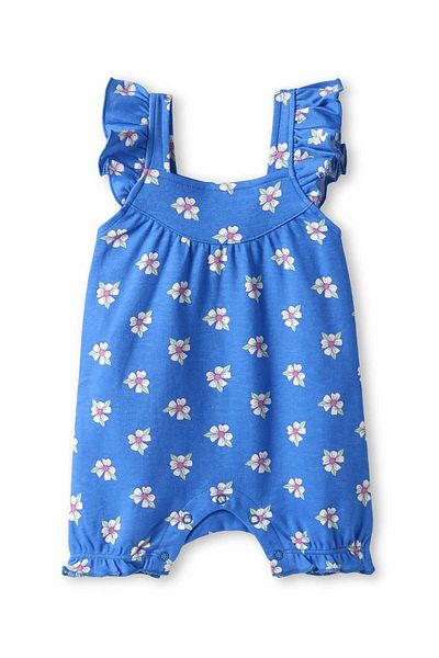 Babyhug Interlock Knit Sleeveless Romper With Floral Print & Headband - Blue