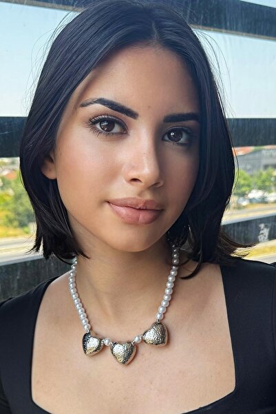 TAKIŞTIR Silver Color Heart Figured Pearl Detailed Ysx Necklace