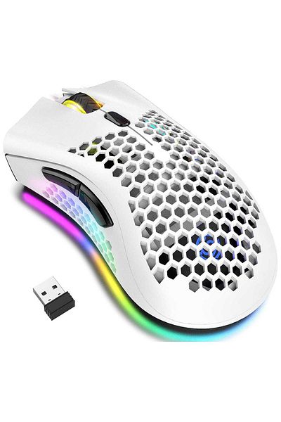 Timebox Wireless Gaming Mouse, 95g, FastCharge, USB, 2.4GHz, RGB, 2 Programmable Buttons, White
