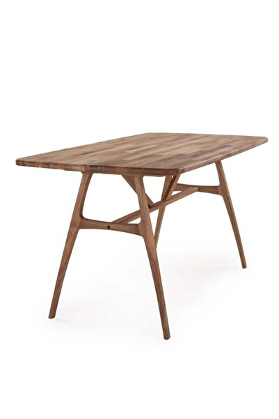 unboxdeco 6 Kişilik Ceviz Masa Takımı, 6 Adet ARC Ceviz sandalye, 6 Kişilik yemek masası takımı Bej döşeme