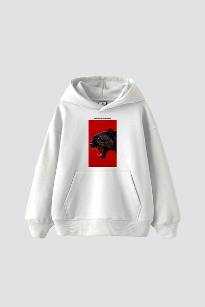 Sekizbiraltı Power of Darkness Printed Oversize Unisex White Hoodie