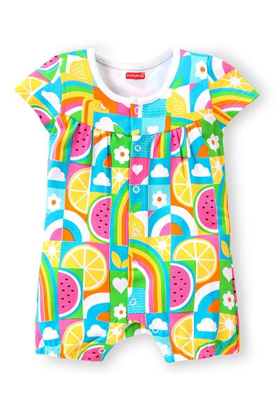 Babyhug 100% Cotton Knit Half Sleeves Romper with Fruit Print - Multicolour