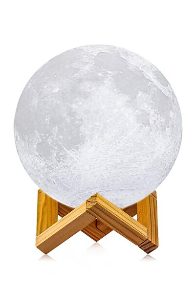 CYTHERIA مصباح LED على شكل قمر مطبوع بتقنية ثلاثية الأبعاد مع حامل خشبي - 8 س...