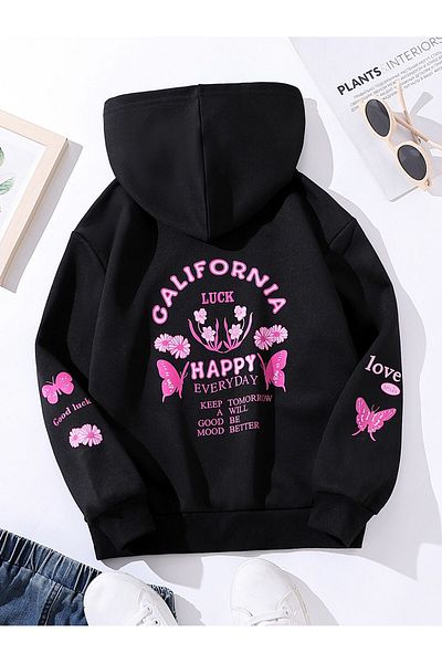 aynewmoda Hooded sweatshirt with flower logo for girls