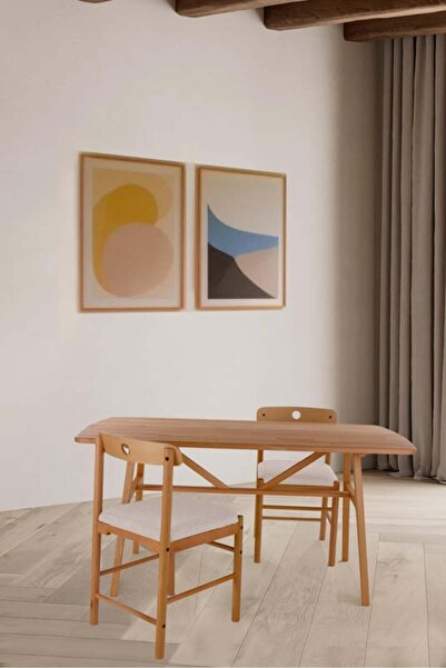 unboxdeco 6 Kişilik Slim Masif Kayın Ahşap Masa Takımı, 6 Adet Alaçatı Sandal...