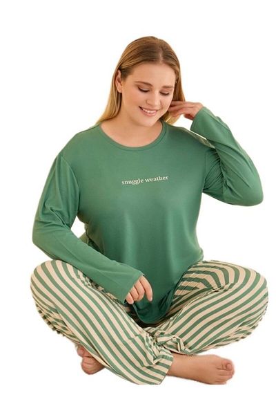 bipamuk 100% Cotton Plus Size Women's Pajamas Set Bellina Long Sleeve Comfortable Fit 3Xl-5Xl